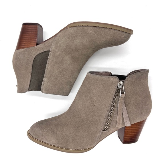 Vionic Sterling Taupe Suede Side Zip Booties Size 8 - Picture 4 of 12